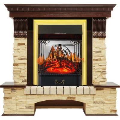 Каминокомплект Royal Flame Pierre Luxe - Темный дуб / Сланец с очагом Majestic FX M Brass