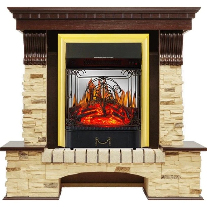 Каминокомплект Royal Flame Pierre Luxe - Темный дуб / Сланец с очагом Majestic FX M Brass