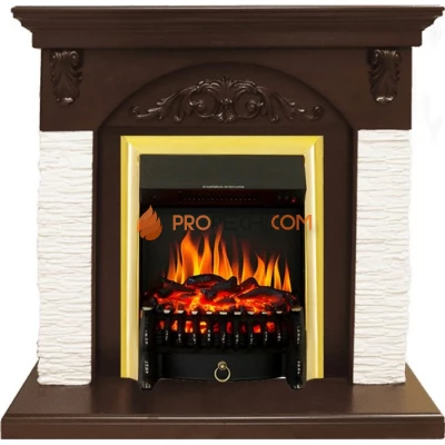 Каминокомплект Royal Flame Bern Сланец мелкий белый / Темный дуб с очагом Fobos FX Brass