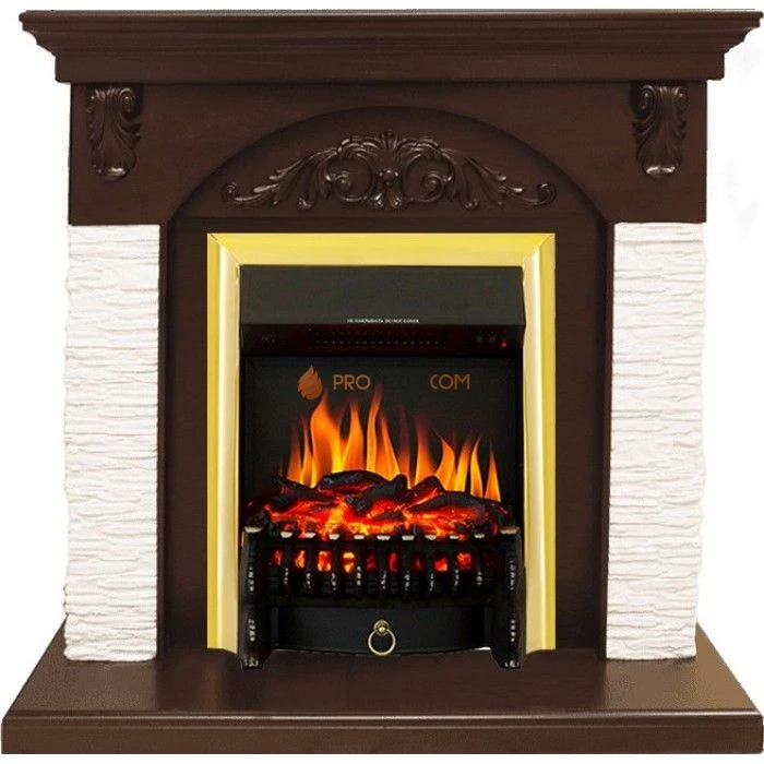 Каминокомплект Royal Flame Bern Сланец мелкий белый / Темный дуб с очагом Fobos FX Brass