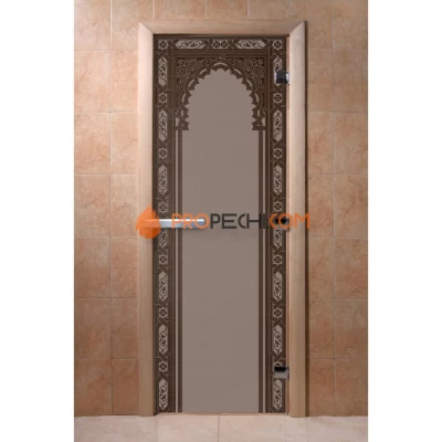 Дверь для бани DoorWood с рисунком Восточная арка Черный жемчуг матовая, 2000x800 мм