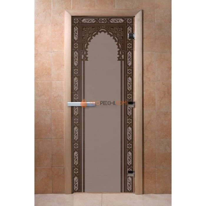 Дверь для бани DoorWood с рисунком Восточная арка Черный жемчуг матовая, 2000x800 мм