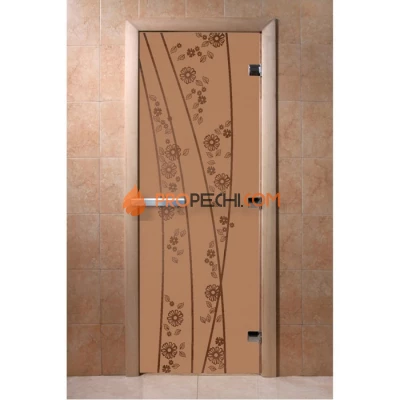 Дверь для бани DoorWood с рисунком Весна цветы Бронза матовая, 1800x700 мм