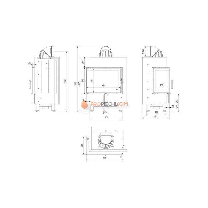 Каминная топка стальная Kratki LUCY/12/L/BS (угловое стекло слева) (12 кВт)