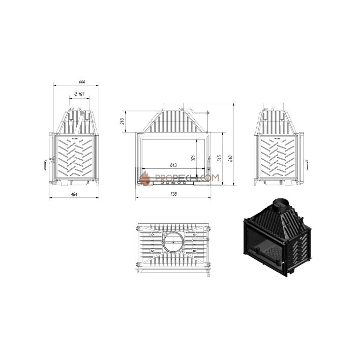 Каминная топка Kratki OLIWIA/PF 18 кВт