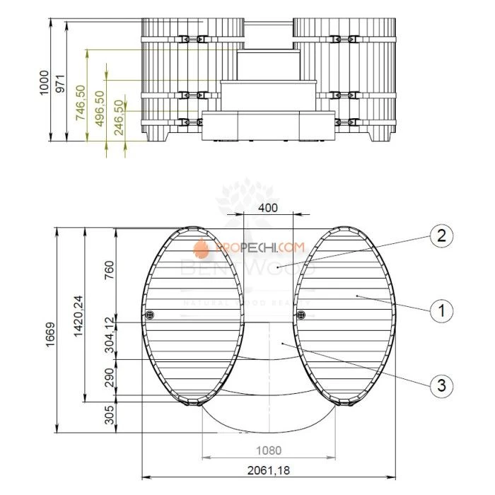 Подиум BentWood на 2 купели 0,8х1,42 из натурального дуба