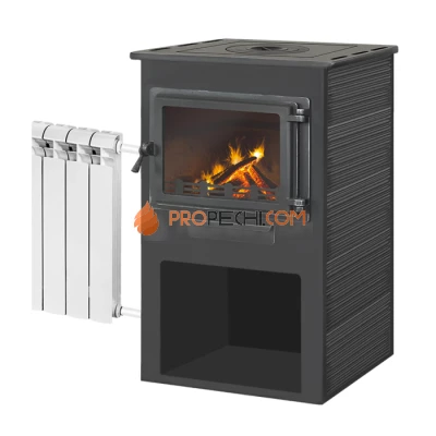 Камин ЭТНА (Панорама) с плитой и т/о Антрацит D150мм