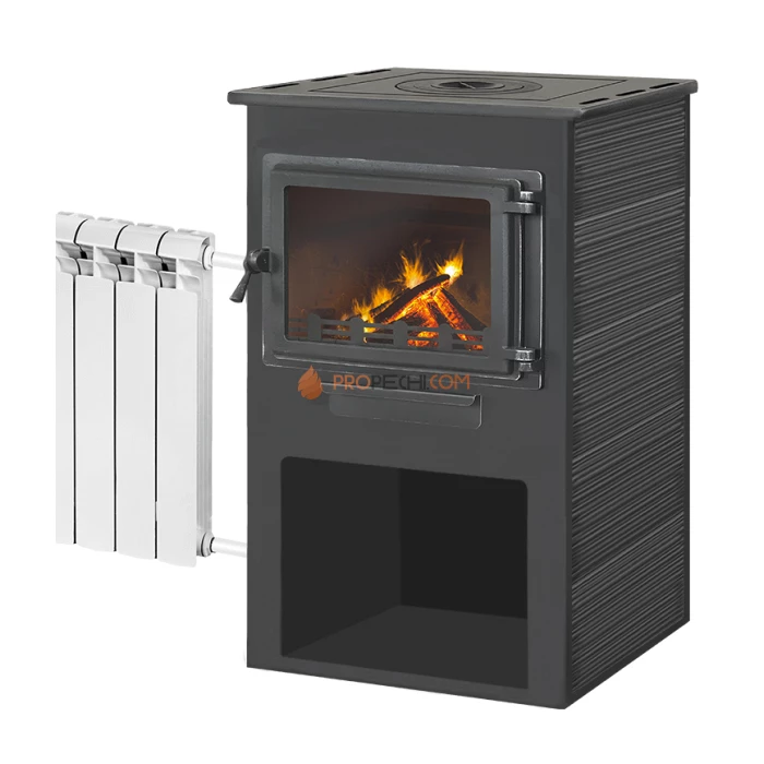 Камин ЭТНА (Панорама) с плитой и т/о Антрацит D150мм