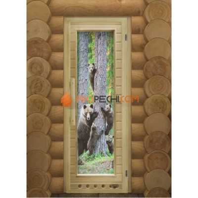 Дверь для бани DoorWood с фотопечатью Элит Люкс Мишки, 1850x730 мм