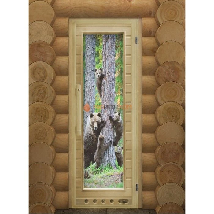 Дверь для бани DoorWood с фотопечатью Элит Люкс Мишки, 1850x730 мм