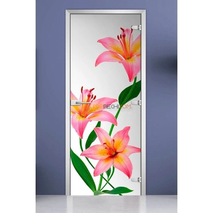 Стеклянная межкомнатная дверь DoorWood с фотопечатью Flowers-03, 2000х700 мм