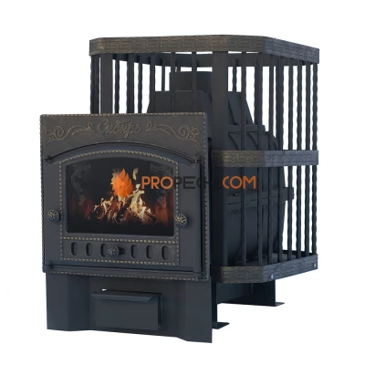 Чугунная банная печь "Сибирь-24" с каминной топочной дверцей