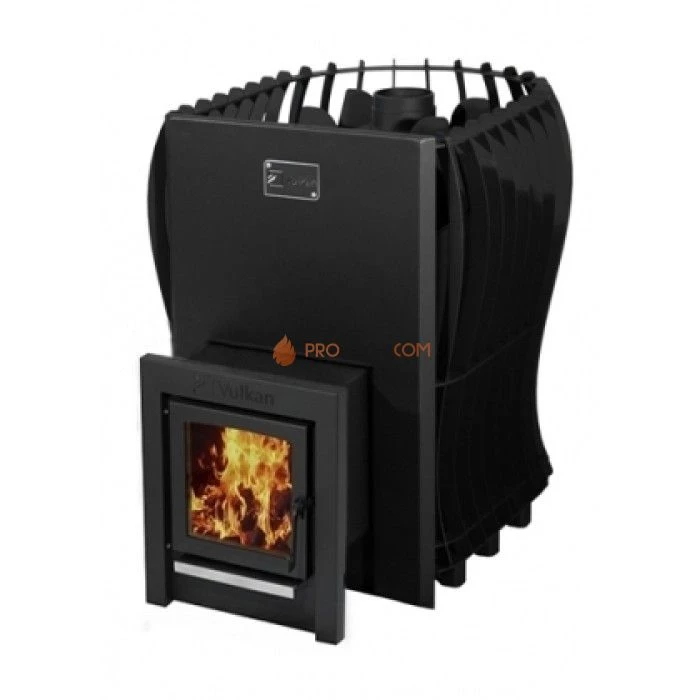 Дровяная печь для бани Вулкан Этна 26 Премиум тоннель стекло