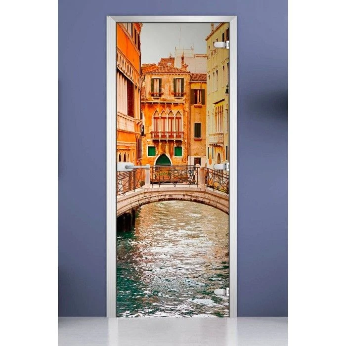 Стеклянная межкомнатная дверь DoorWood с фотопечатью City-06, 2000х700 мм