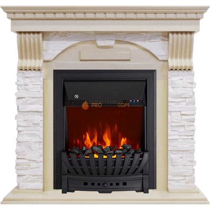 Каминокомплект Royal Flame Dublin - Слоновая кость с патиной / Сланец крем с очагом Aspen Black