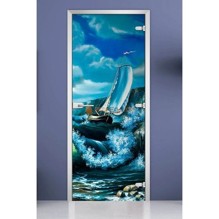 Стеклянная межкомнатная дверь DoorWood с фотопечатью Painting-04, 2000х800 мм