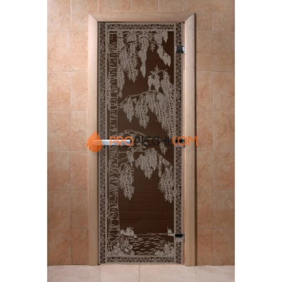 Дверь для бани DoorWood с рисунком Березка Черный жемчуг, 1900x700 мм