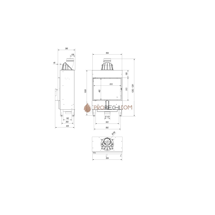 Каминная топка стальная Kratki LUCY/12/SLIM (12 кВт)