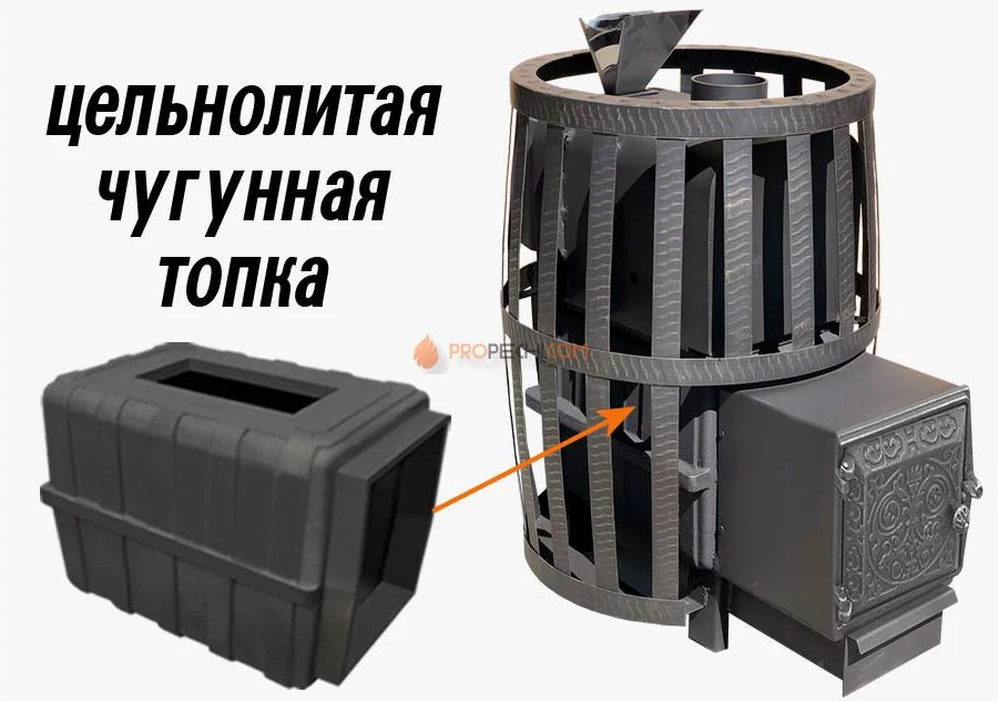 Банная чугунная печь Березка "Воевода" 20 (ДТ-3 Сетка Закрытая каменка)