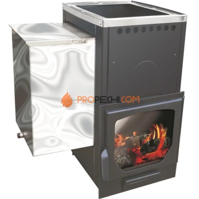 Дровяная печь для бани Варвара Паленица Навесная укороченная топка Панорамная дверь