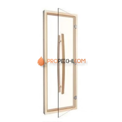 Дверь для бани стеклянная SAWO 741-4SCA-1 7/19, прозрачная, осина, изогнутая ручка