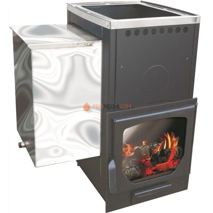 Дровяная печь для бани Варвара Паленица Навесная укороченная топка Панорамная дверь