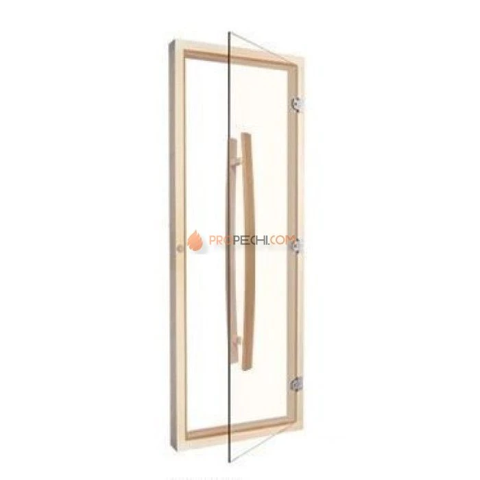 Дверь для бани стеклянная SAWO 741-4SCA-1 7/19, прозрачная, осина, изогнутая ручка