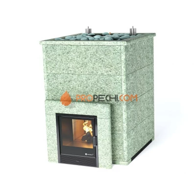 Дровяная печь для бани ИзиСтим Домна 80 К в камне Жадеит