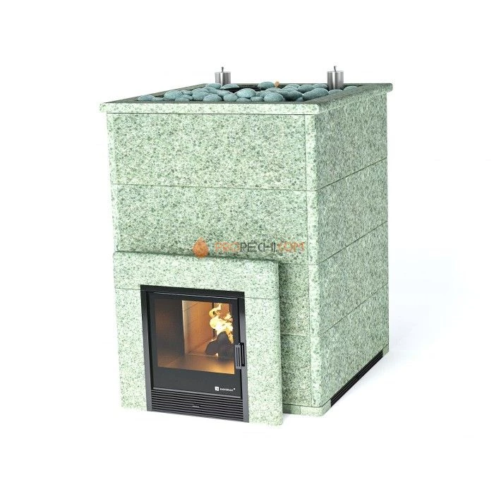 Дровяная печь для бани ИзиСтим Домна 80 К в камне Жадеит