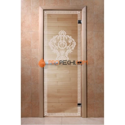 Дверь для бани DoorWood с рисунком Версаче Прозрачная, 1900x800 мм