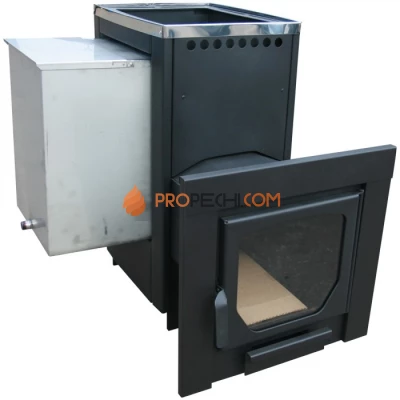 Дровяная печь для бани Варвара Паленица Навесная удлиненная топка Панорамная дверь