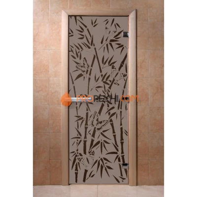 Дверь для бани DoorWood с рисунком Бамбук и бабочки Черный жемчуг матовая, 1900x700 мм