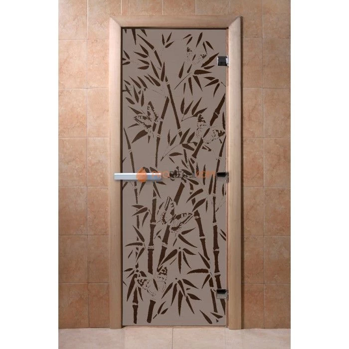 Дверь для бани DoorWood с рисунком Бамбук и бабочки Черный жемчуг матовая, 1900x700 мм