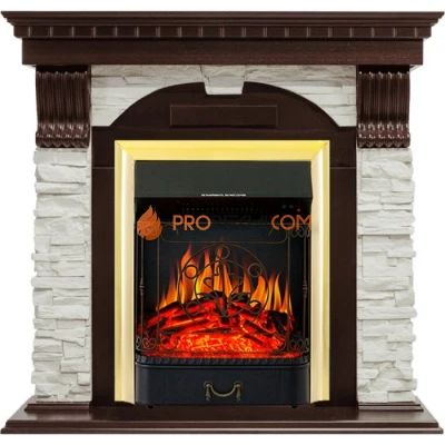 Каминокомплект Royal Flame Dublin угловой - Темный дуб / Сланец белый с очагом Majestic FX Brass