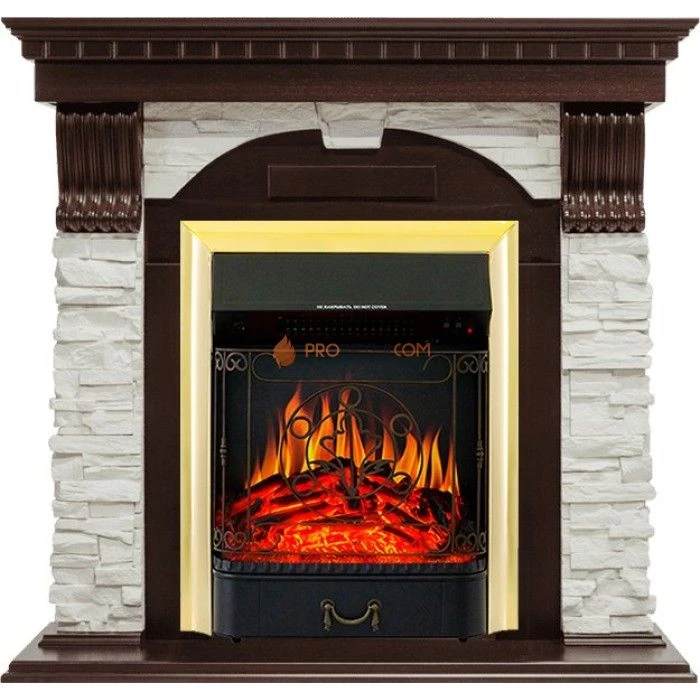 Каминокомплект Royal Flame Dublin угловой - Темный дуб / Сланец белый с очагом Majestic FX Brass