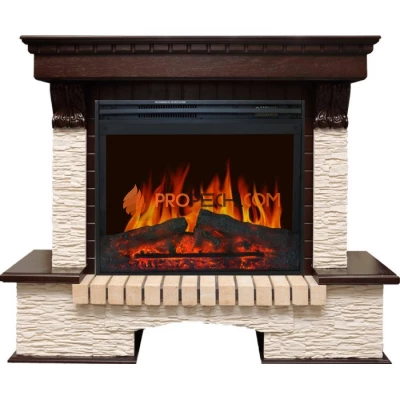 Каминокомплект Royal Flame Pierre Luxe угловой - Темный дуб / Сланец бежевый с очагом Jupiter FX New