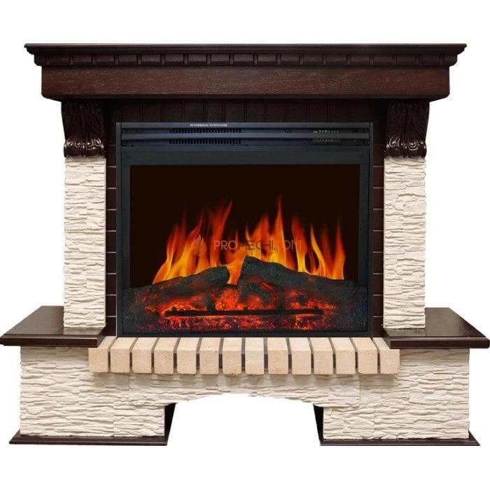 Каминокомплект Royal Flame Pierre Luxe угловой - Темный дуб / Сланец бежевый с очагом Jupiter FX New