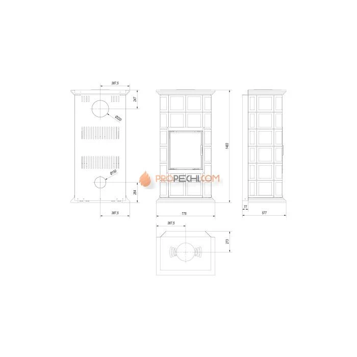 Печь-камин Kratki NADIA kafel MILANO