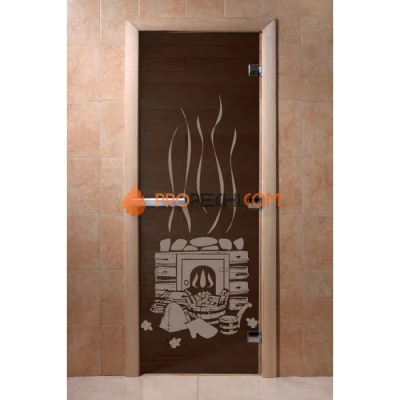 Дверь для бани DoorWood с рисунком Банька Черный жемчуг, 1900x700 мм