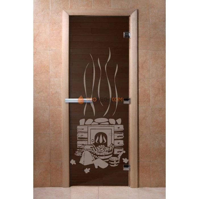 Дверь для бани DoorWood с рисунком Банька Черный жемчуг, 1900x700 мм