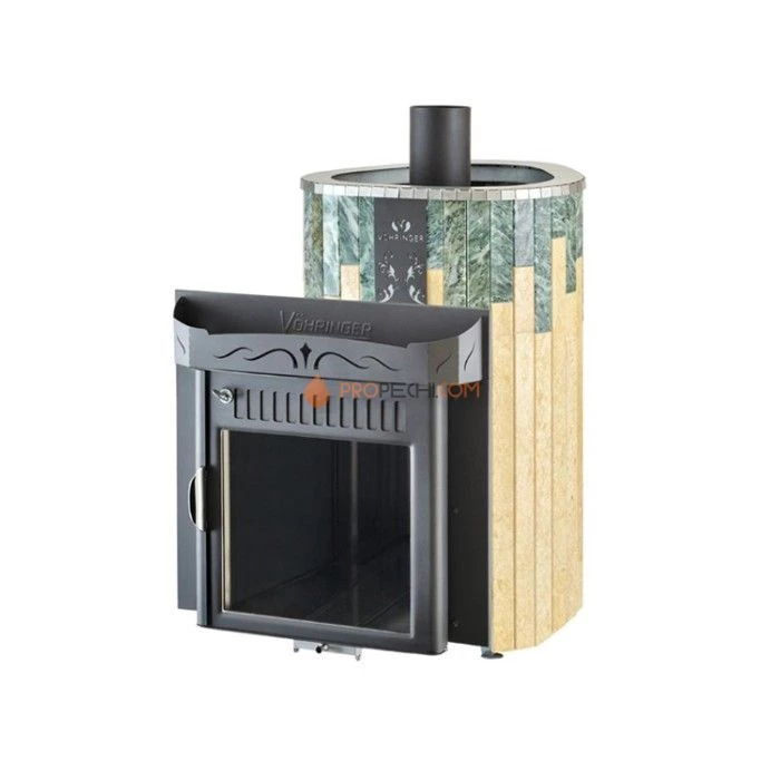 Дровяная печь для сауны Ферингер Оптима До 23 м³ - Змеевик + Сильвия Оро - обрамление Металл