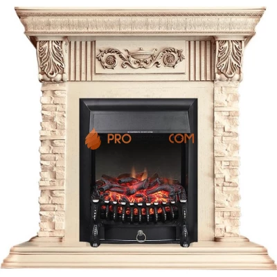 Каминокомплект Royal Flame Luxemburg (каменный) - Сланец/Cлоновая кость с патиной с очагом Fobos FX Black