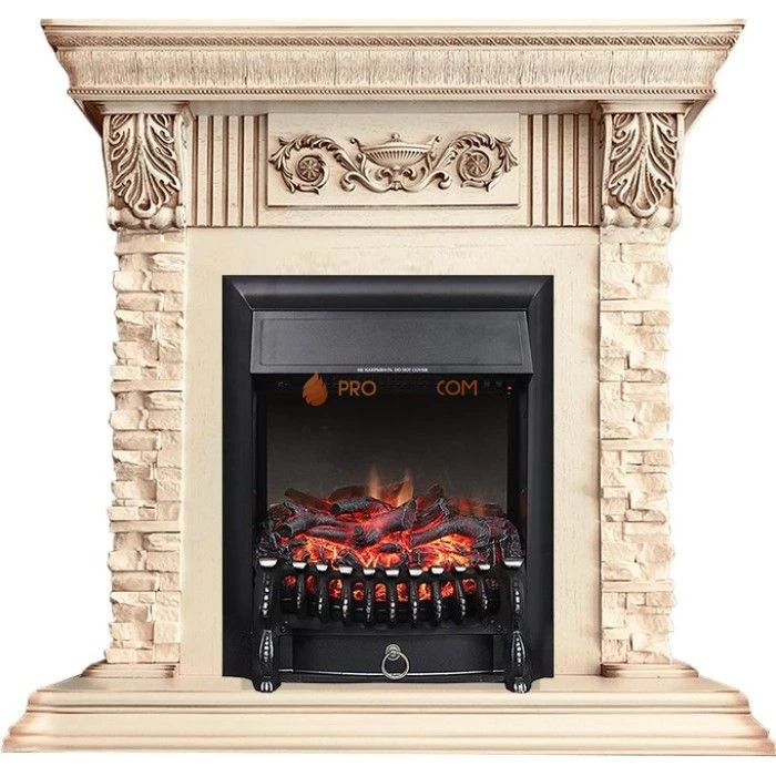 Каминокомплект Royal Flame Luxemburg (каменный) - Сланец/Cлоновая кость с патиной с очагом Fobos FX Black
