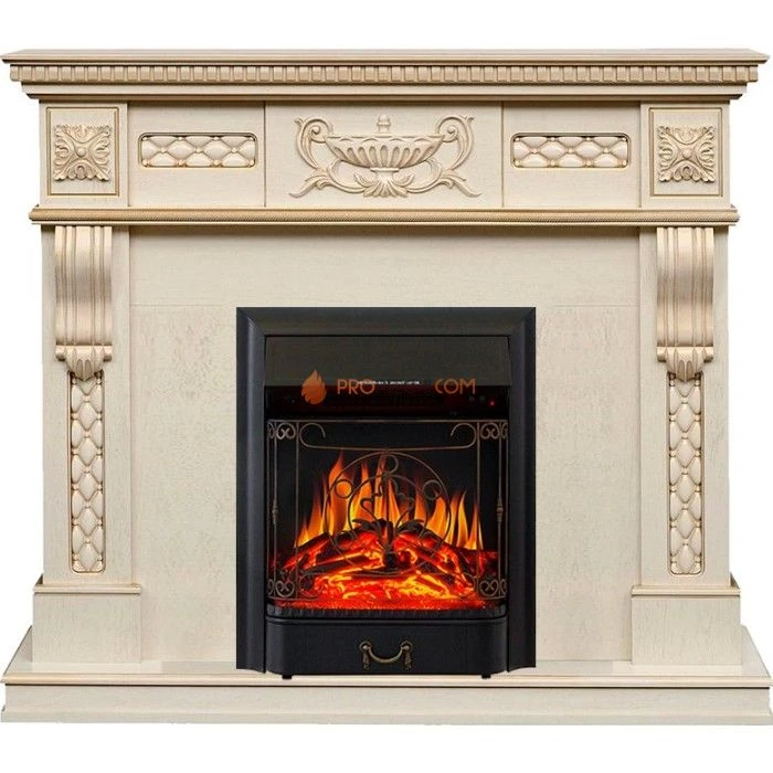 Каминокомплект Royal Flame Corsica - Слоновая кость с патиной (Ширина 1100) с очагом Majestic FX Black