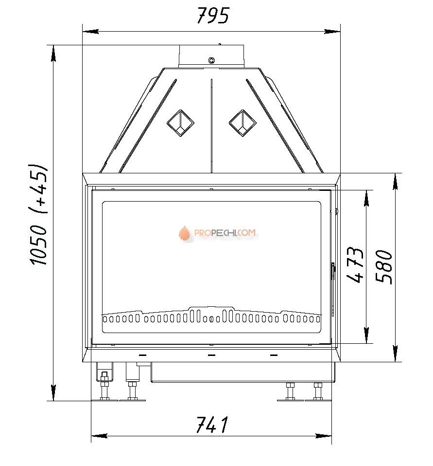 Каминная топка ЭкоКамин Альфа 800 B черный шамот