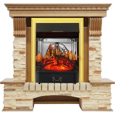 Каминокомплект Royal Flame Pierre Luxe - Дуб / Сланец с очагом Majestic FX M Brass