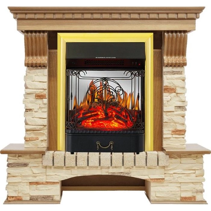 Каминокомплект Royal Flame Pierre Luxe - Дуб / Сланец с очагом Majestic FX M Brass