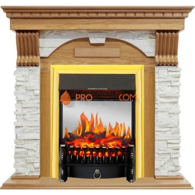 Каминокомплект Royal Flame Dublin - Дуб / Сланец белый с очагом Fobos FX M Brass