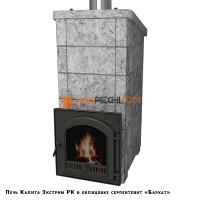 Чугунная печь для бани Инжкомцентр ВВД Калита Экстрим РК (серпентинит Бархат) c дверцей из нержавеющей стали