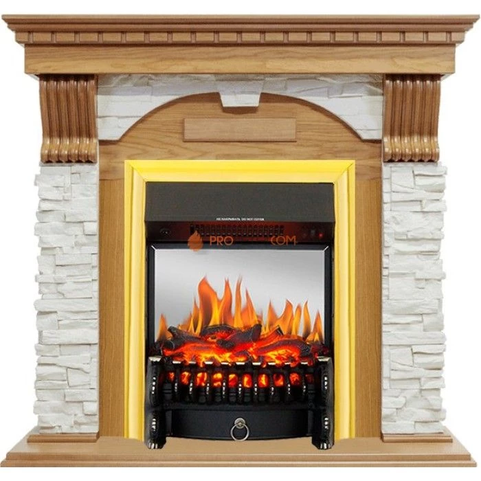 Каминокомплект Royal Flame Dublin - Дуб / Сланец белый с очагом Fobos FX M Brass